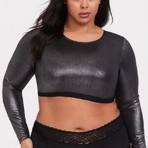 Torrid Curve Size Large (0) Metallic Long Sleeve Crop Top Goth Disco Glam Club